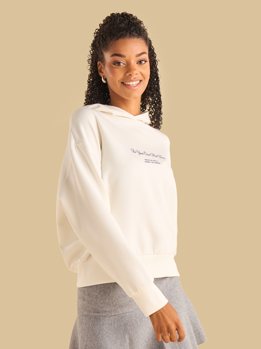 Slogan Print Hooded Sweatshirt