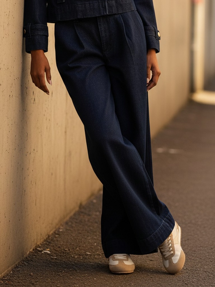 Pleated Wide Leg Jeans