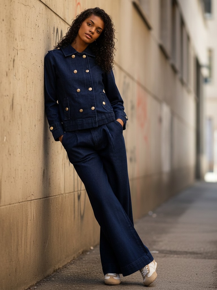 Pleated Wide Leg Jeans