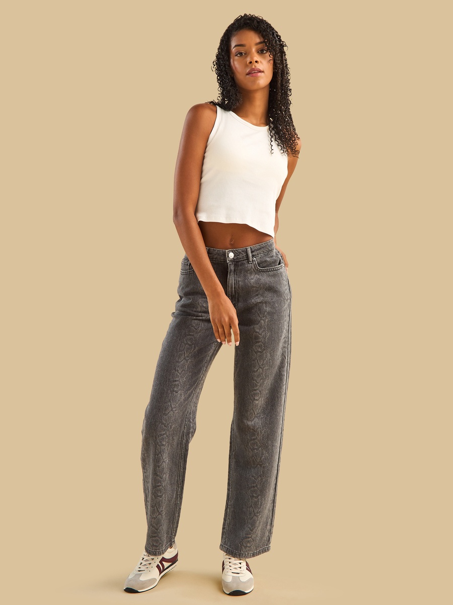 High-Rise Straight Fit Animal Print Jeans