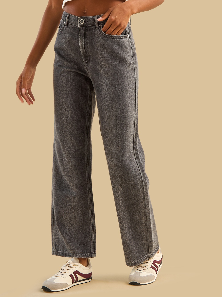 High-Rise Straight Fit Animal Print Jeans