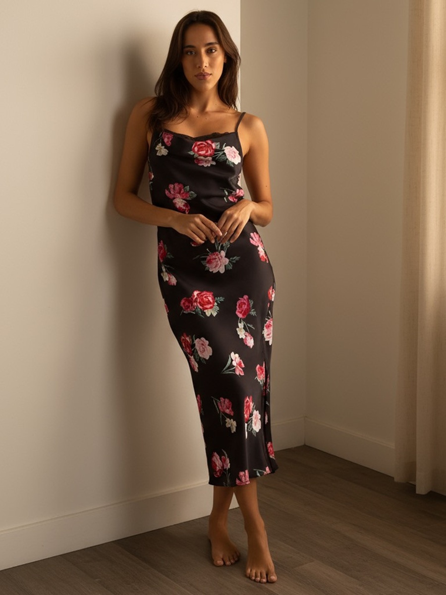 Floral Print Lace Detail Chemise