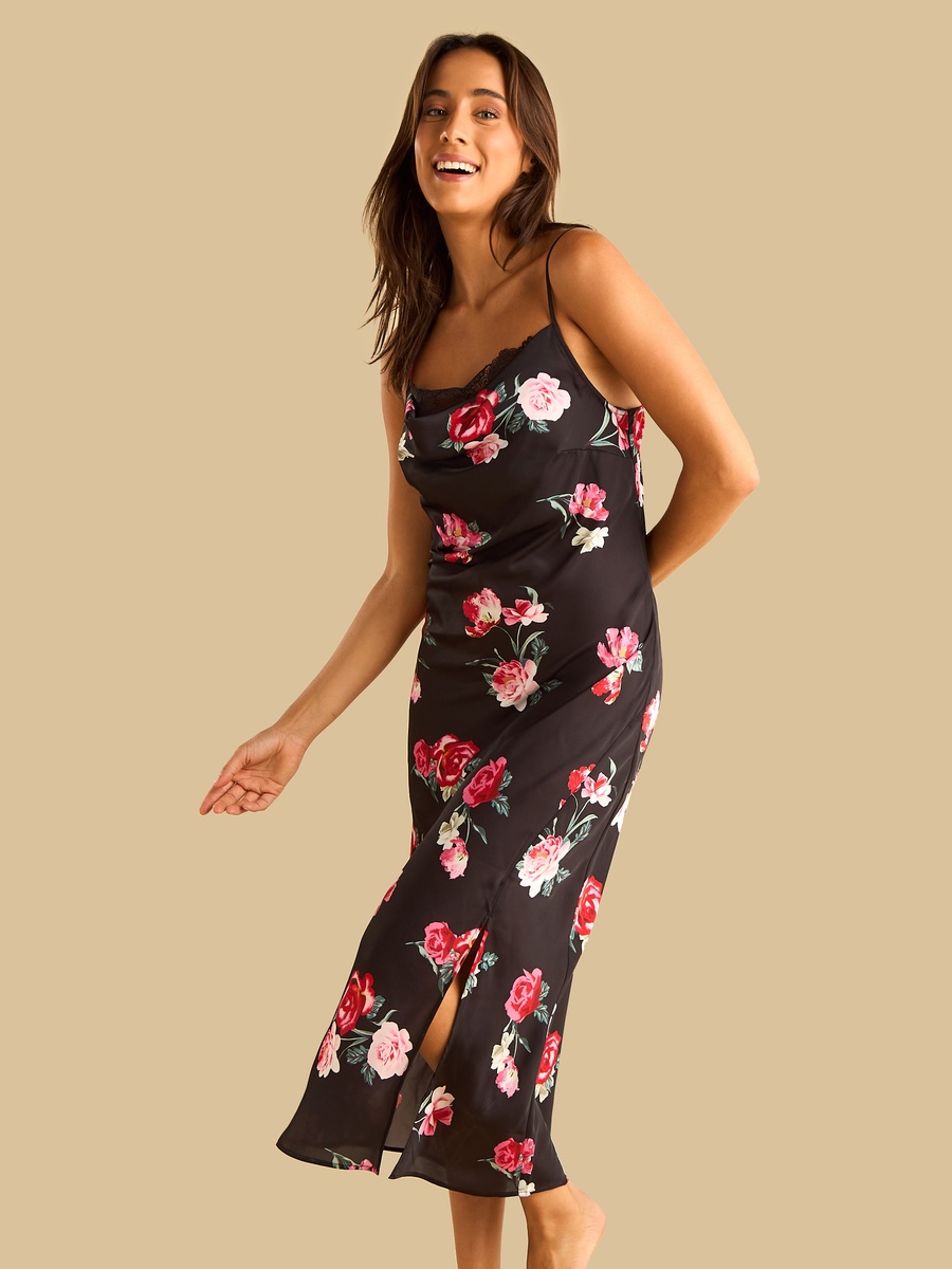 Floral Print Lace Detail Chemise