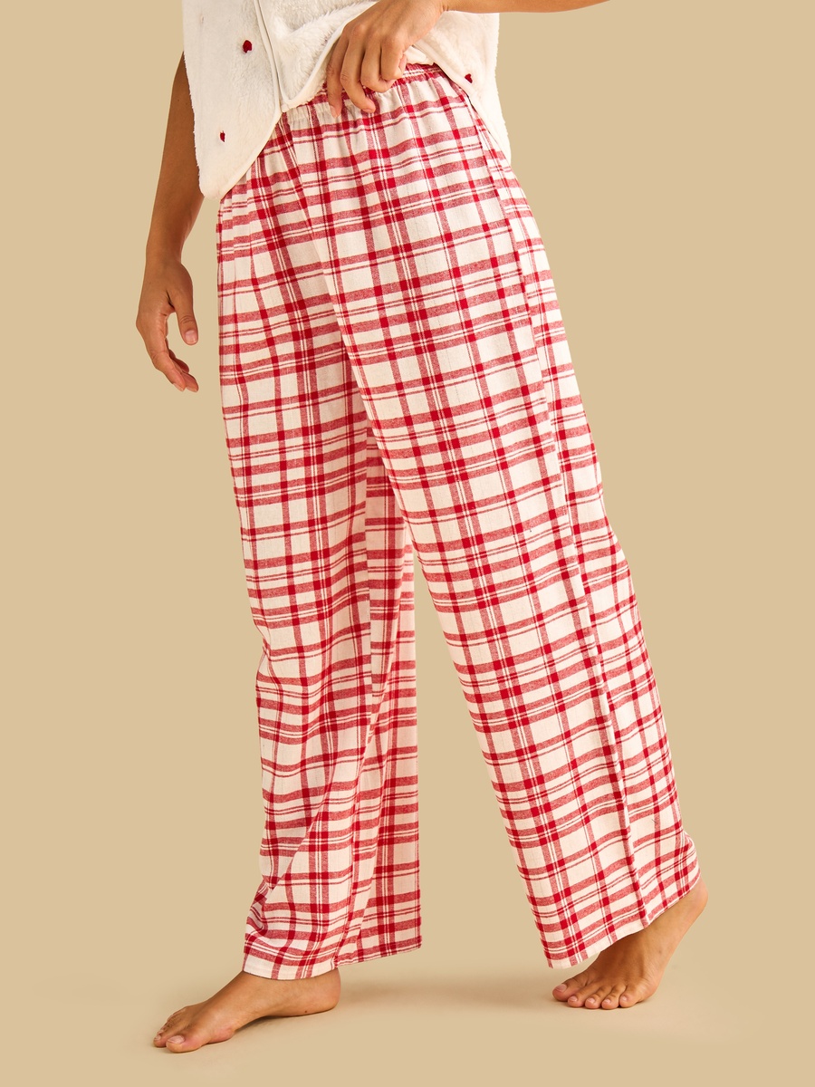 Heart Embroidered Checked Fleece Pyjama Set