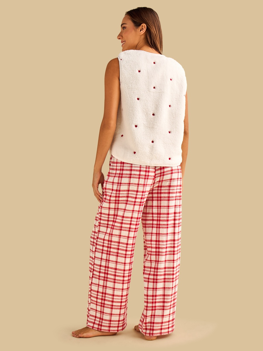 Heart Embroidered Checked Fleece Pyjama Set