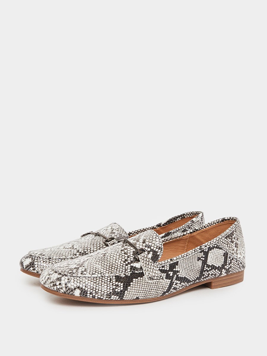 Snakeskin Print Flat Loafers