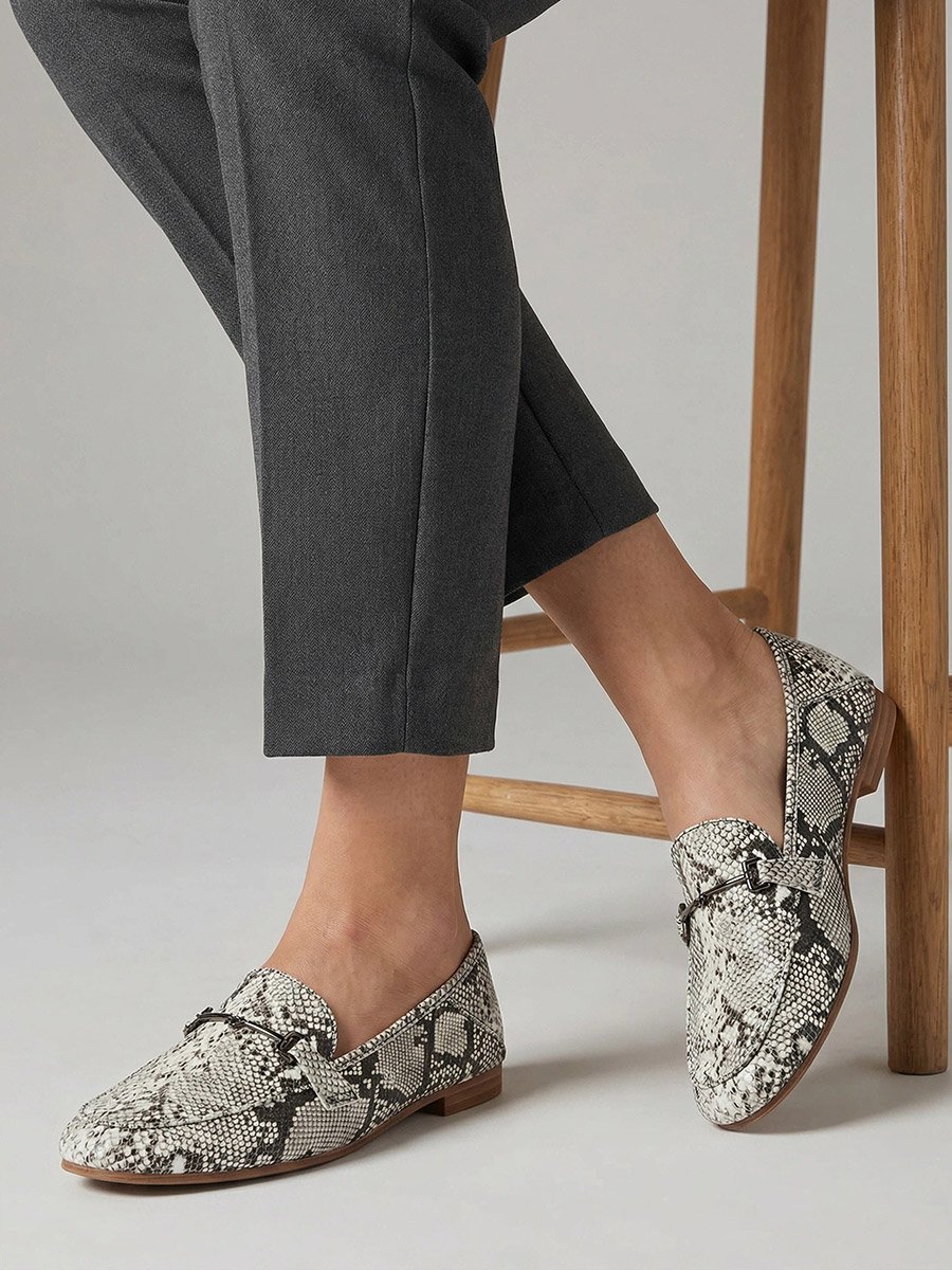 Snakeskin Print Flat Loafers