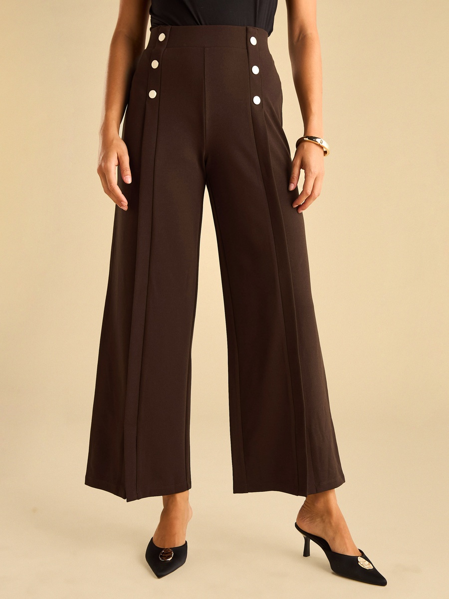 Button Accent Wide Leg Trousers
