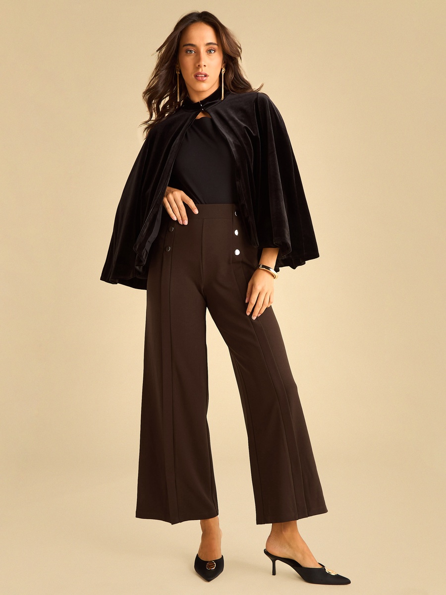 Button Accent Wide Leg Trousers