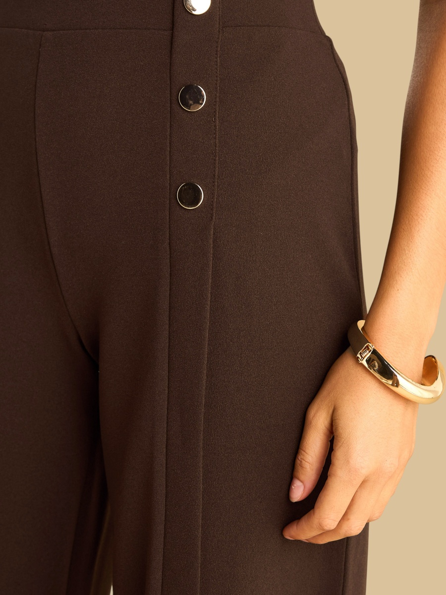 Button Accent Wide Leg Trousers