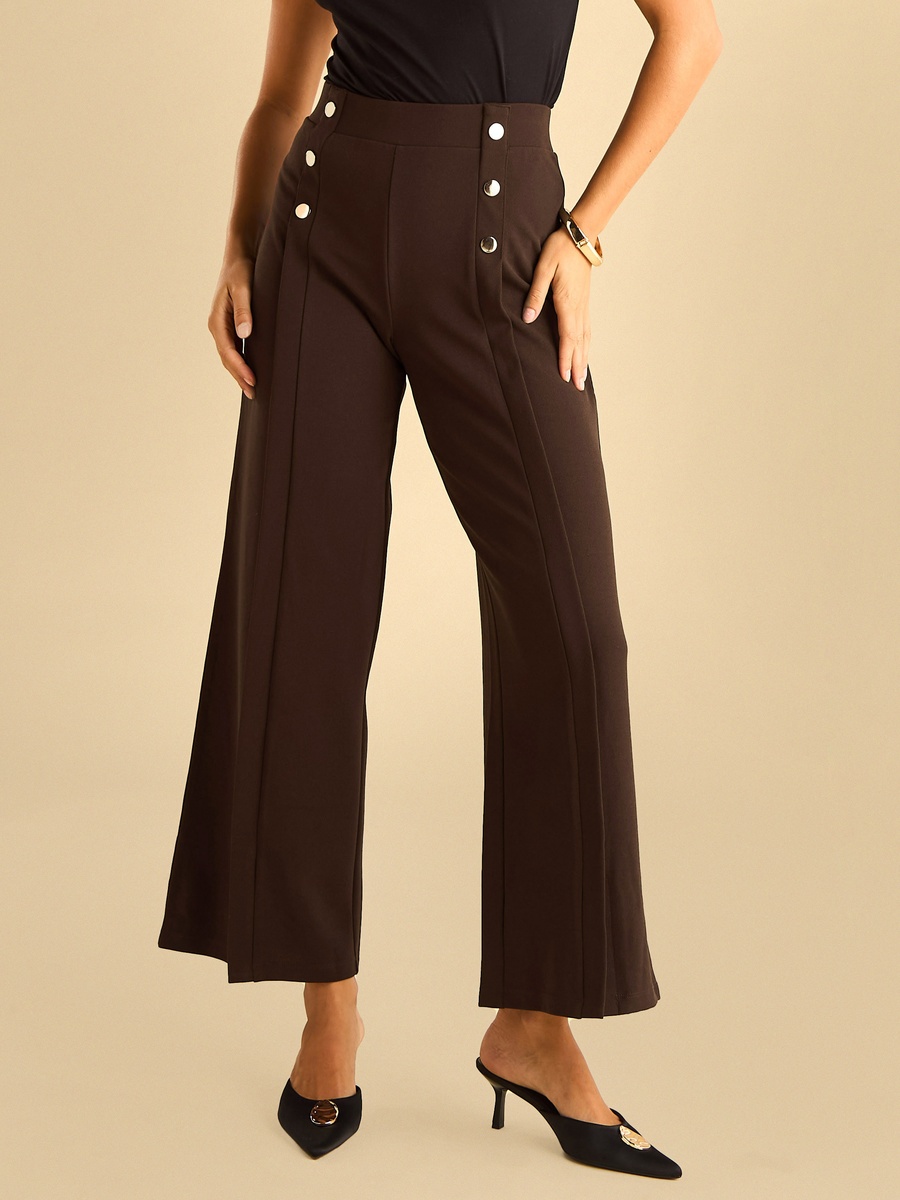 Button Accent Wide Leg Trousers