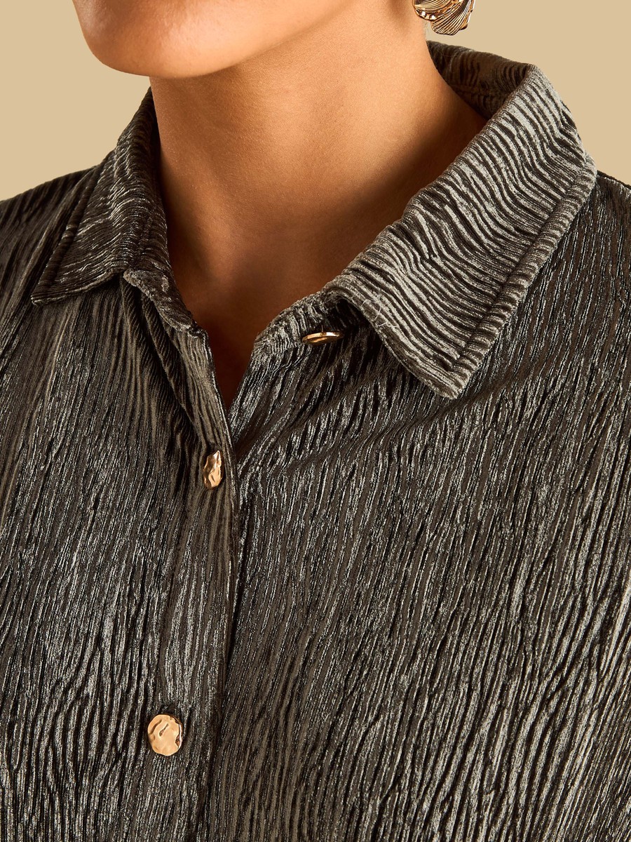 قميص بليسيه فيلور طويل بارز الملمس