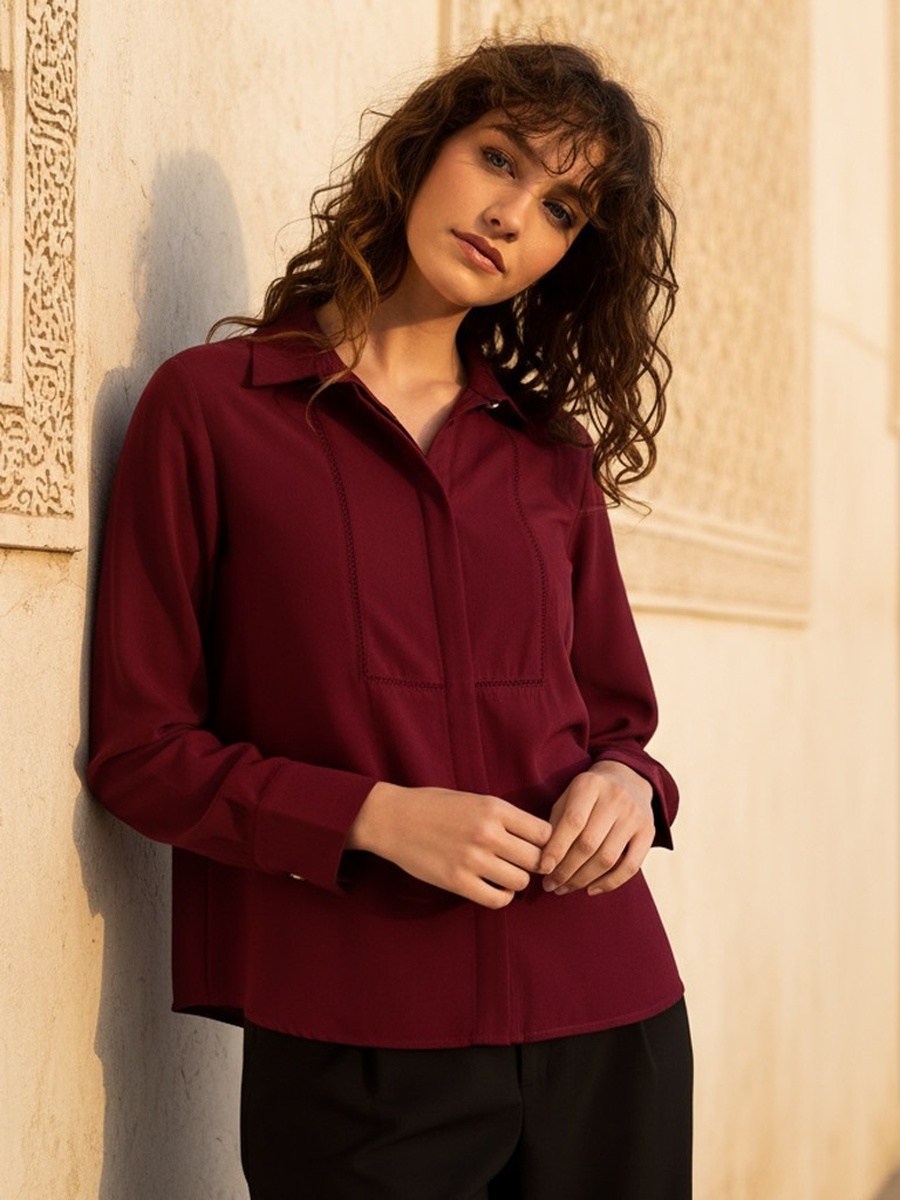 Oversized Lace Detail Crepe Shirt