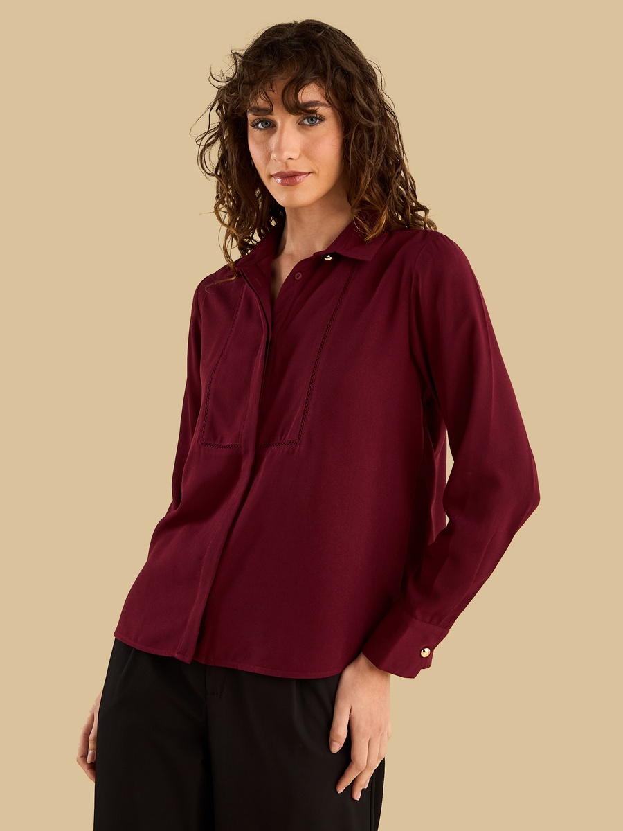 Oversized Lace Detail Crepe Shirt