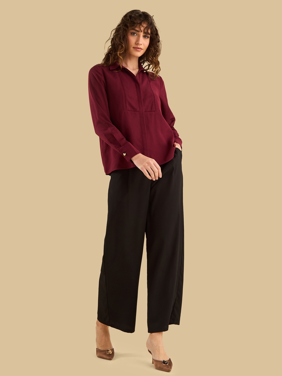 Oversized Lace Detail Crepe Shirt