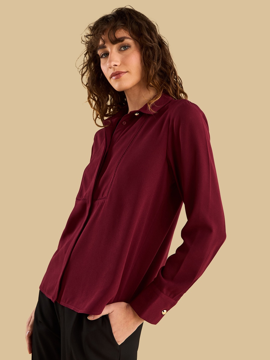Oversized Lace Detail Crepe Shirt
