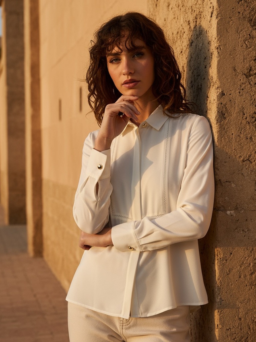 Oversized Lace Detail Crepe Shirt