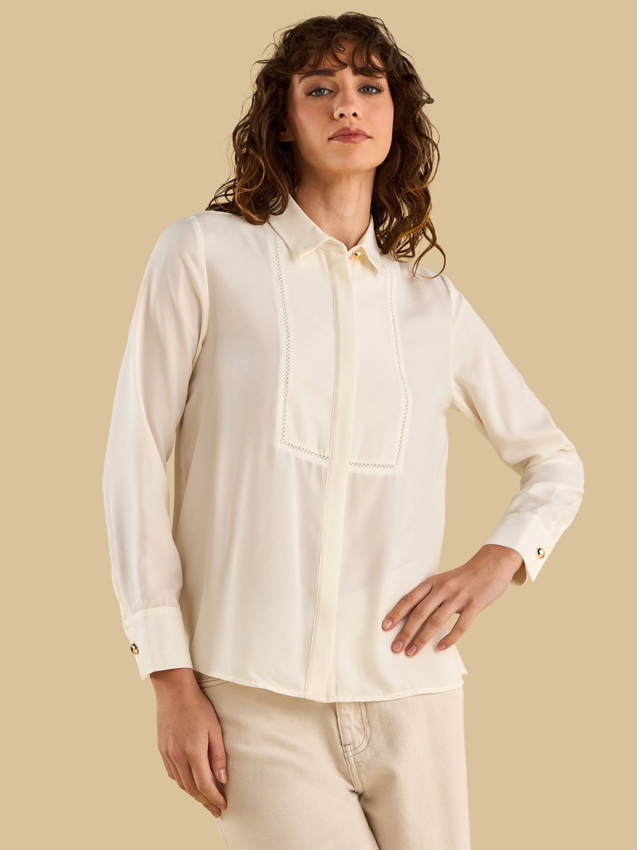 Oversized Lace Detail Crepe Shirt