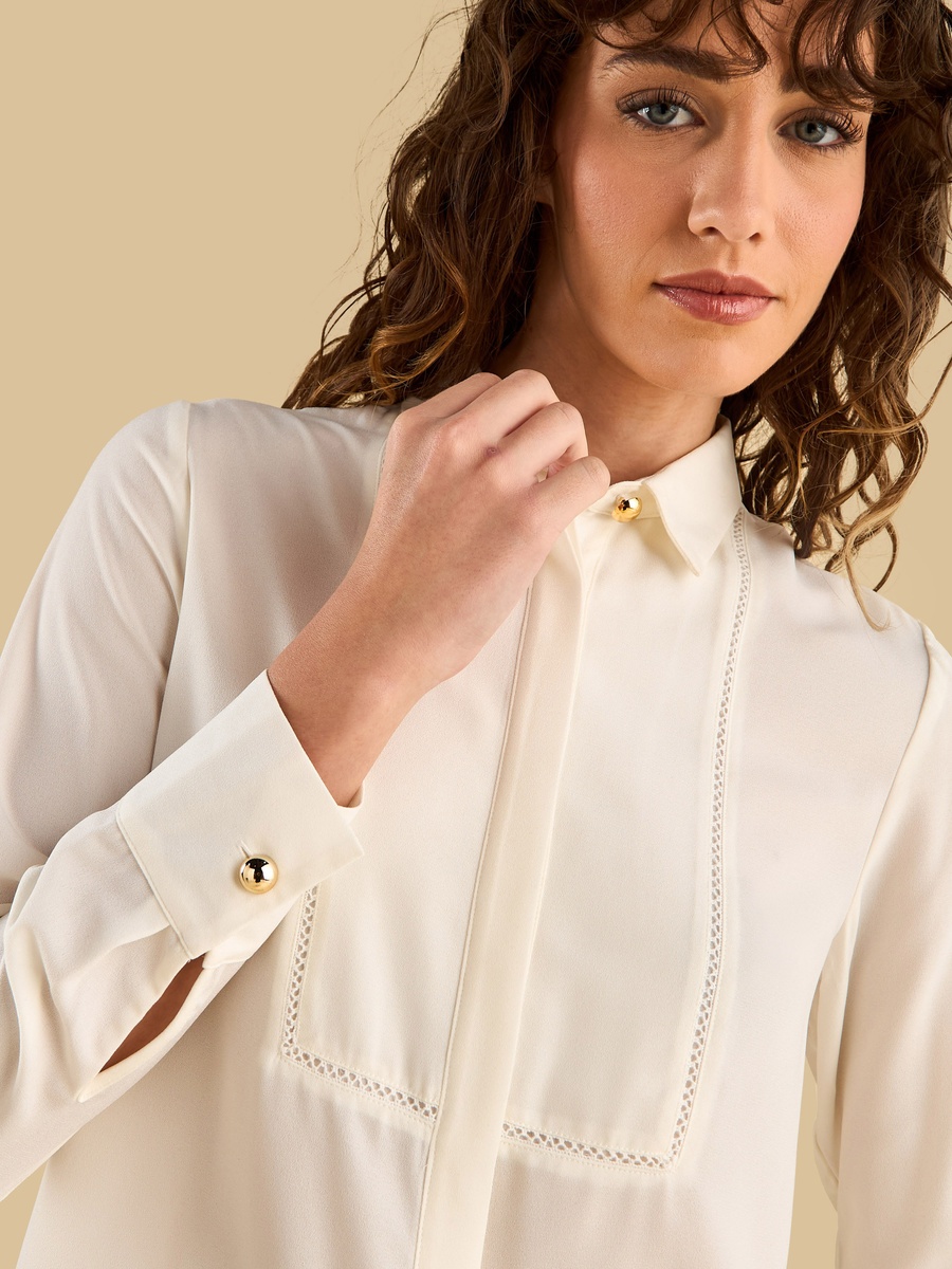 Oversized Lace Detail Crepe Shirt