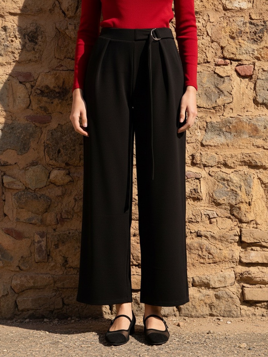 Buckle Detail Wide Leg Pants