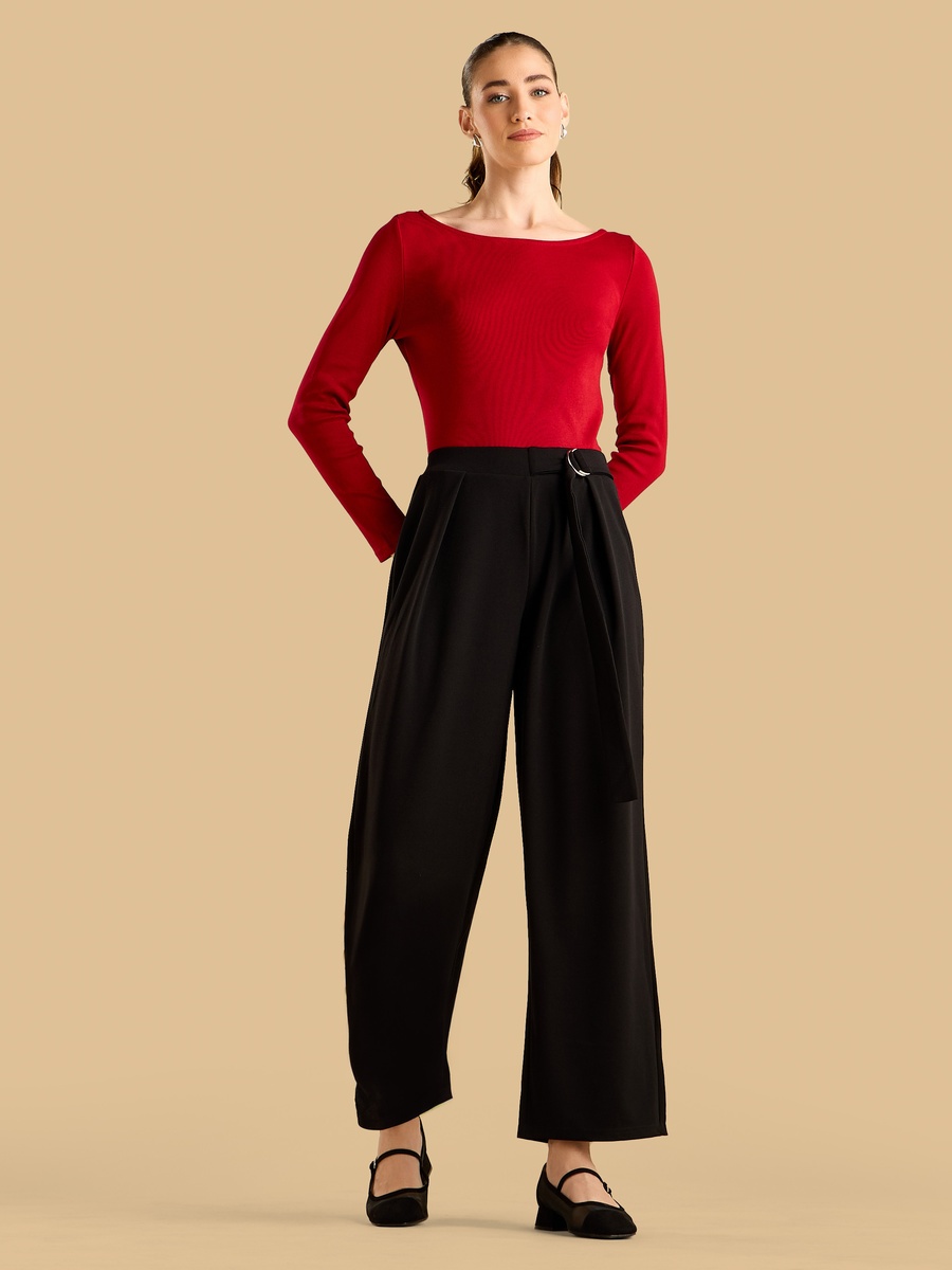 Buckle Detail Wide Leg Pants