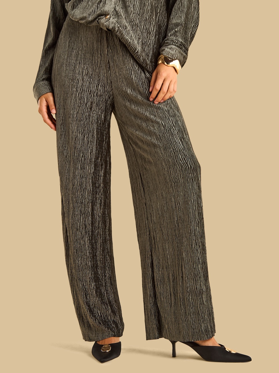 Plisse Velour Wide Leg Pants