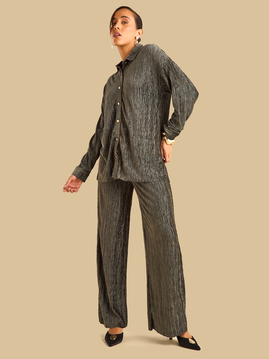 Plisse Velour Wide Leg Pants