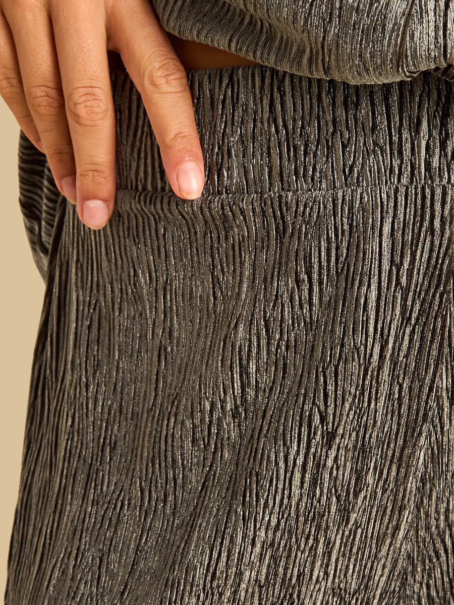 Plisse Velour Wide Leg Pants