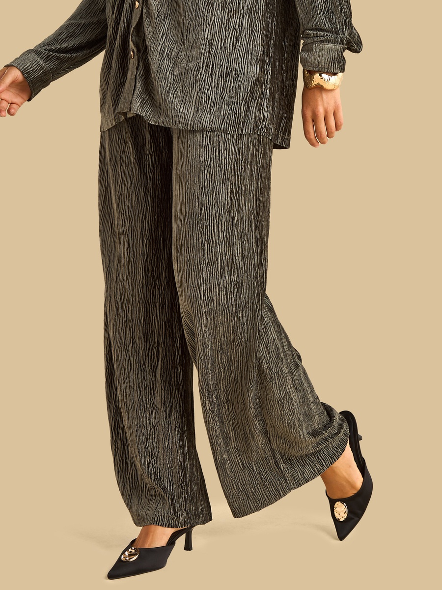 Plisse Velour Wide Leg Pants
