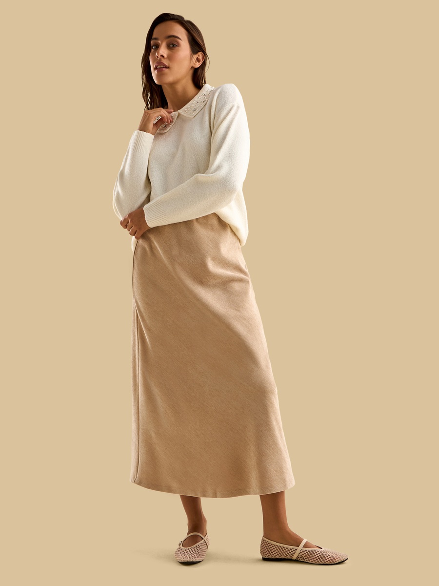 Textured Velour Midi Skirt