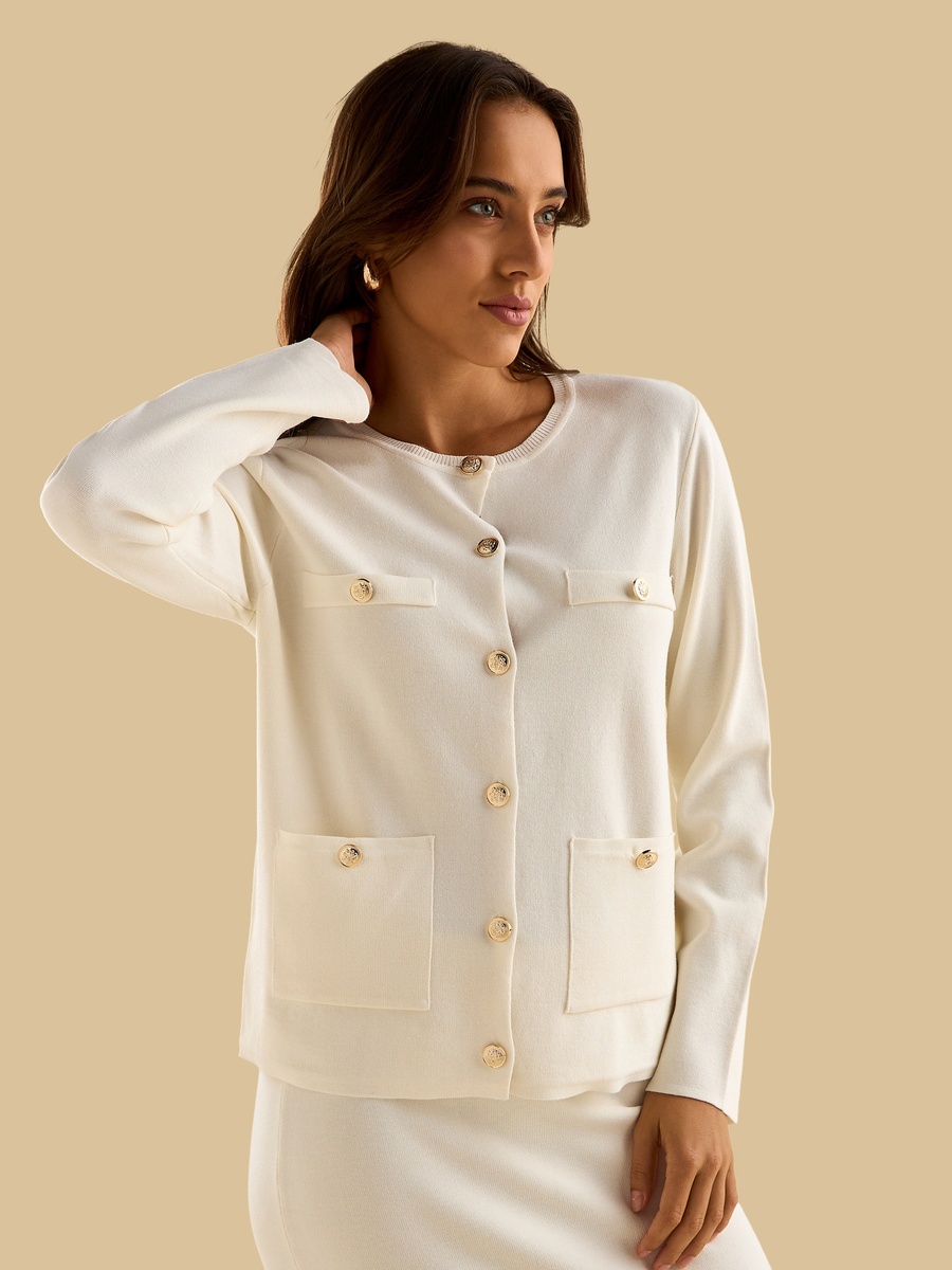 Button Accent 4-Pocket Cardigan