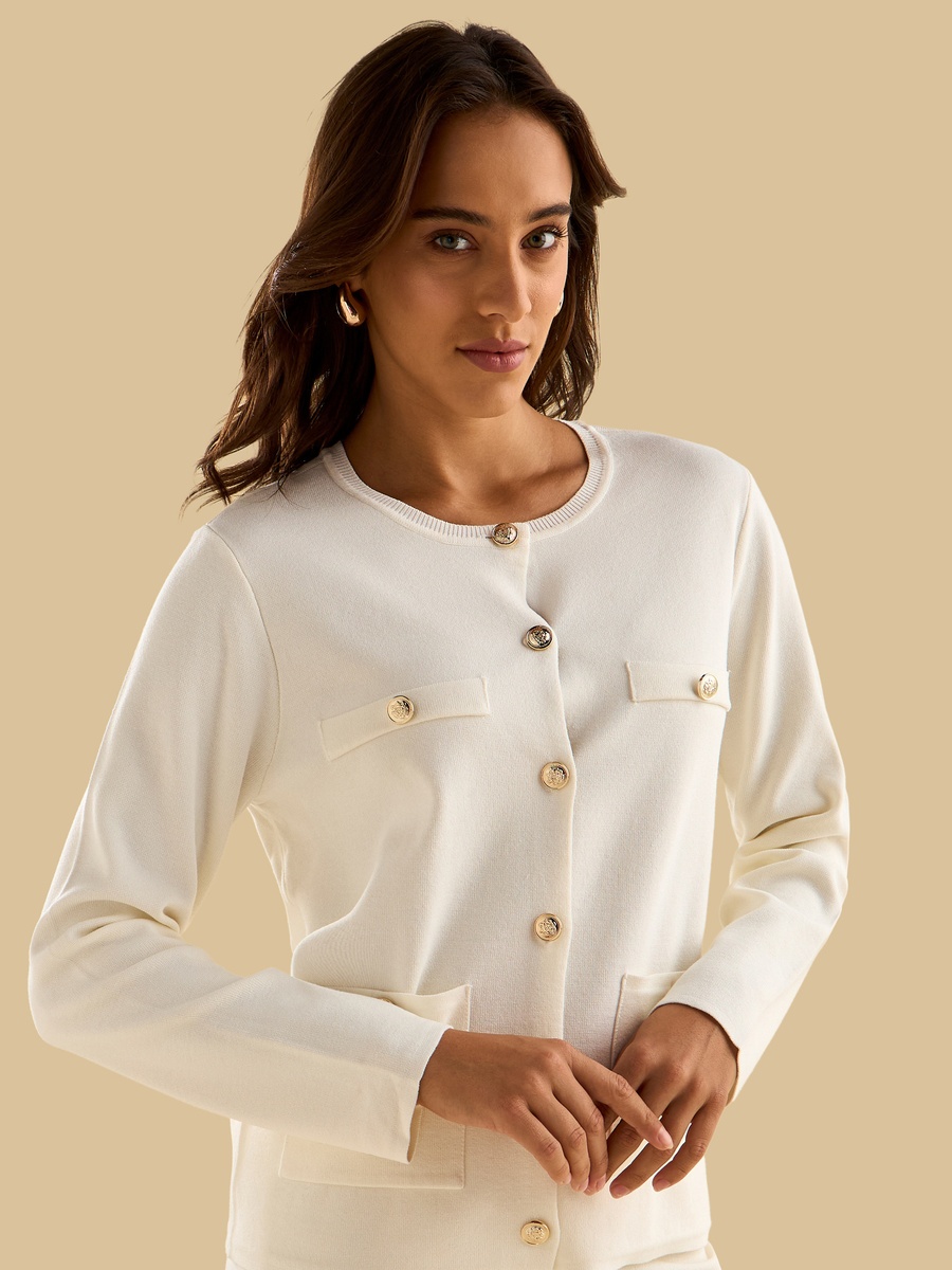 Button Accent 4-Pocket Cardigan