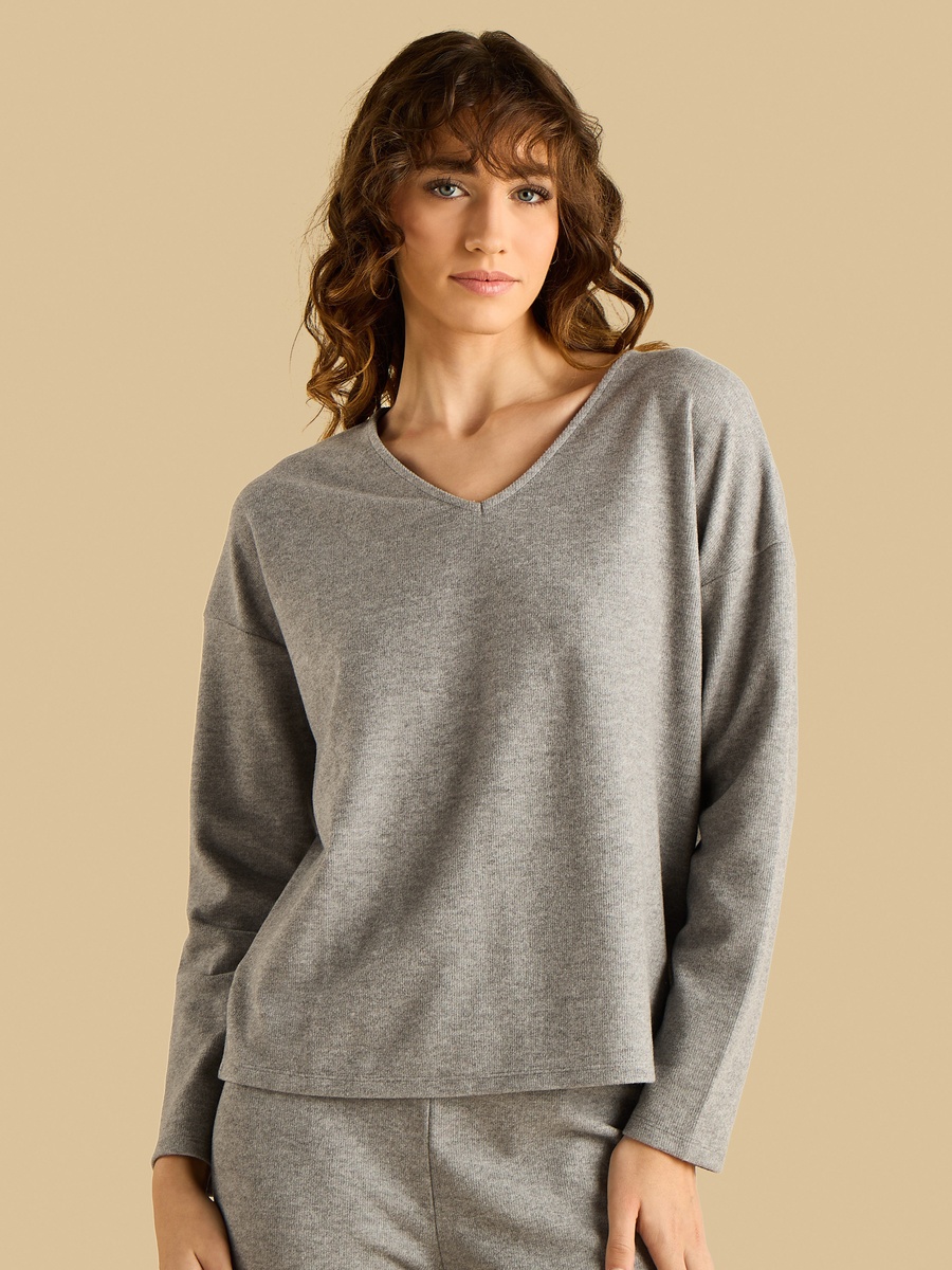 Textured V Neck Top