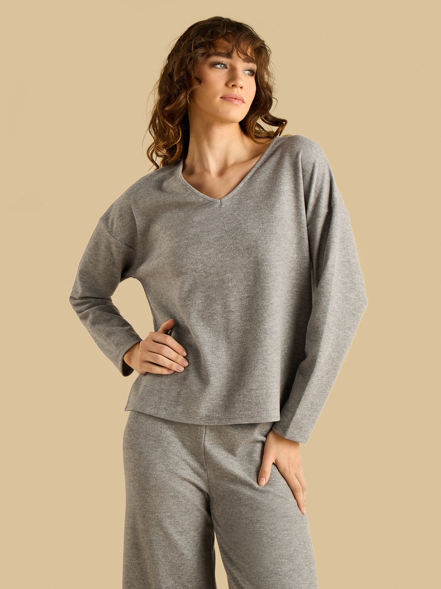 Textured V Neck Top