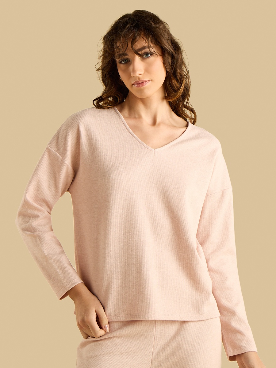 Textured V Neck Top