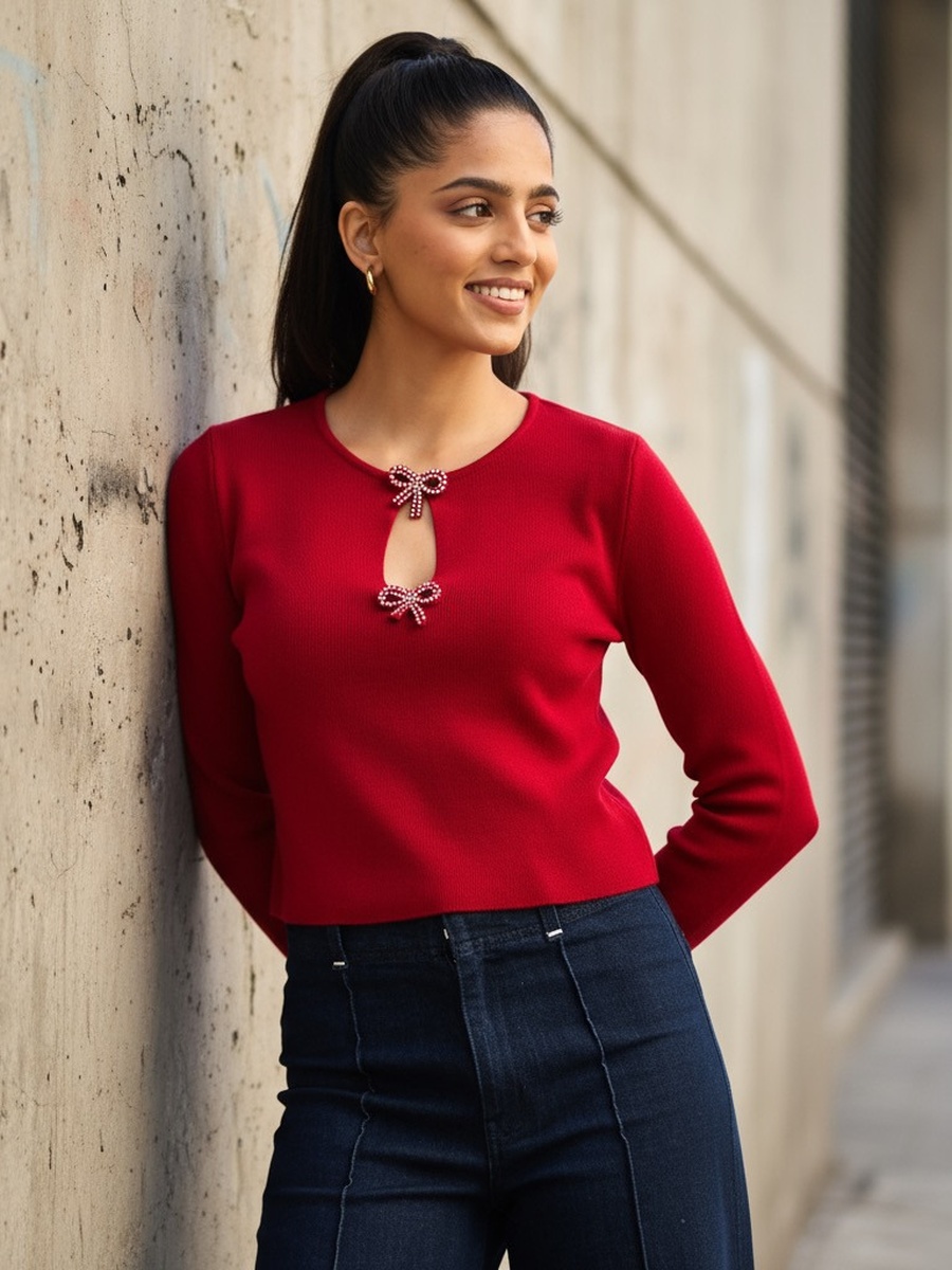 Embellished Bow Accent Top