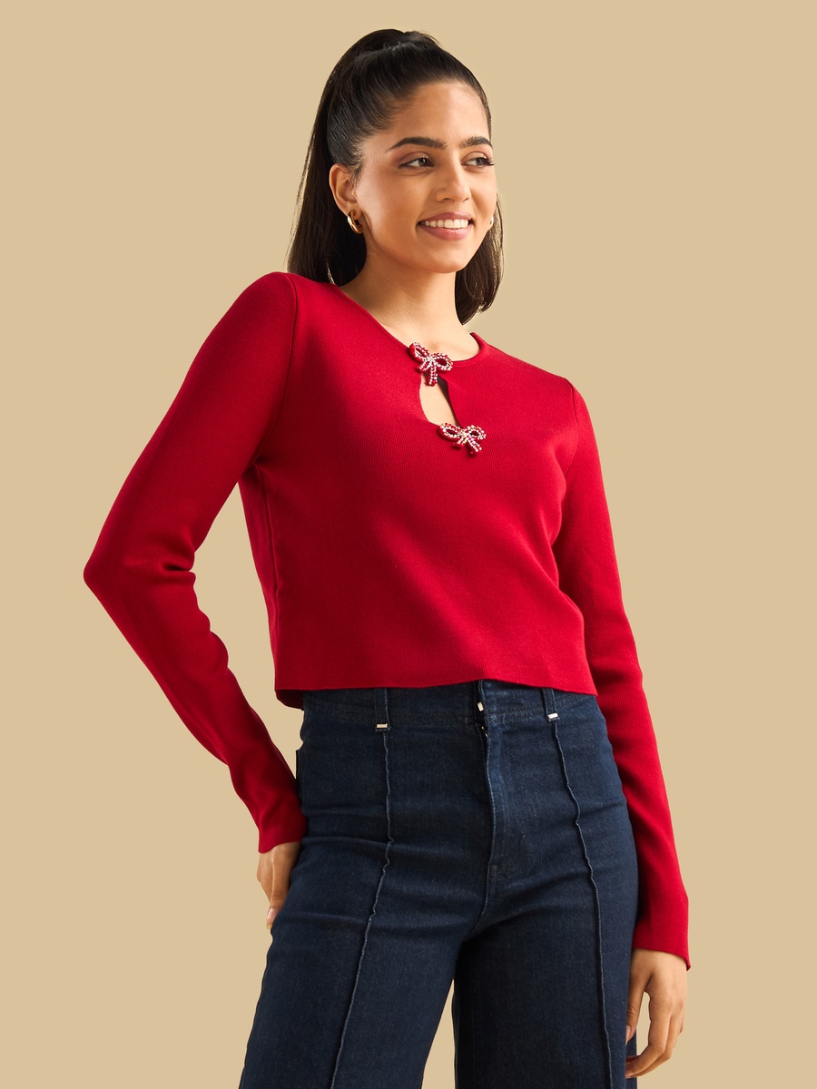 Embellished Bow Accent Top