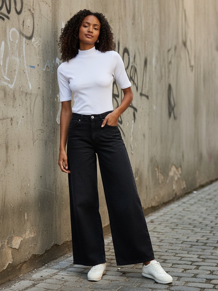 Ribbed High Neck T-Shirt