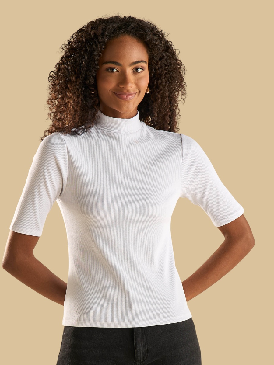 Ribbed High Neck T-Shirt