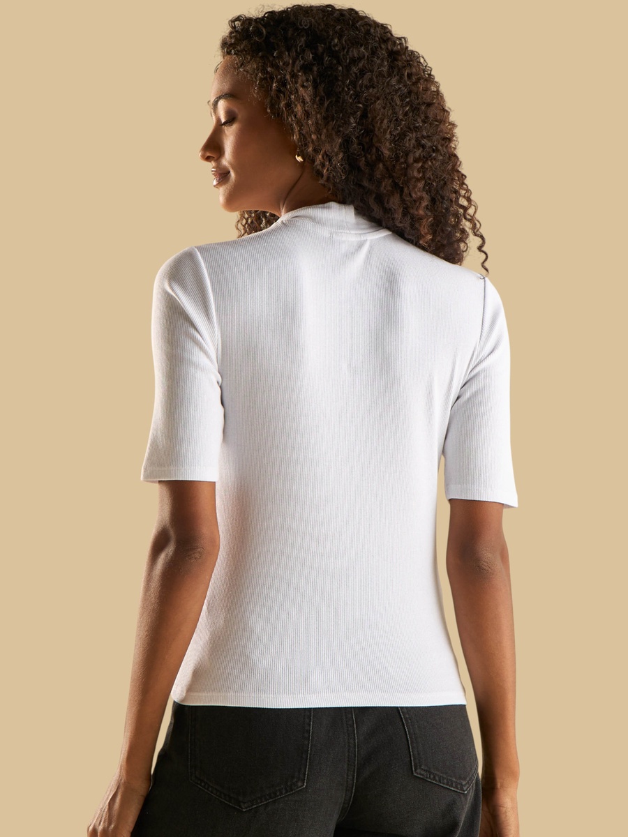 Ribbed High Neck T-Shirt