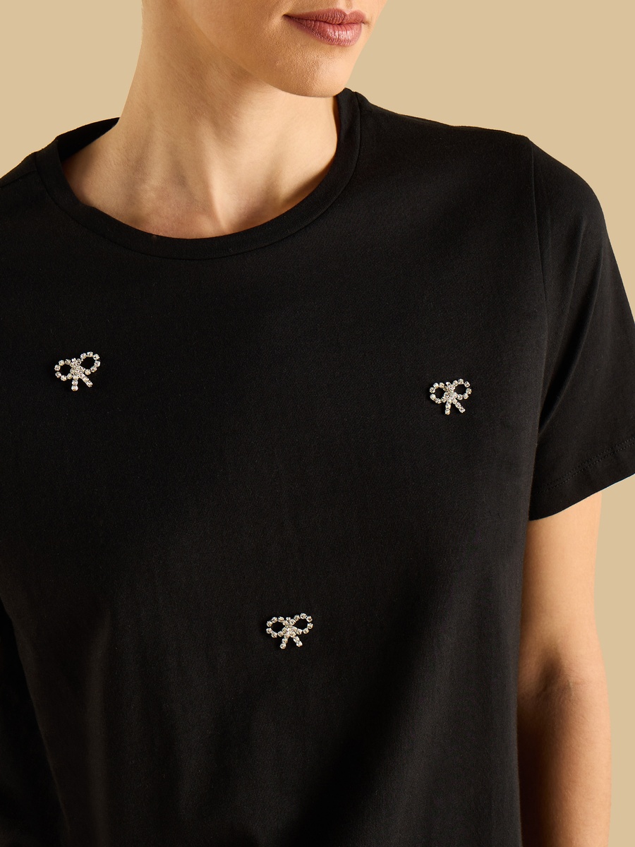 Bow Rhinestone Embellished T-Shirt