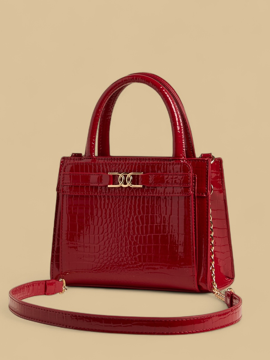 Textured Tote Bag with Top Handles