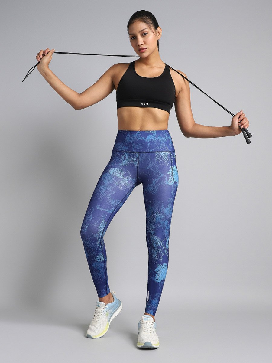 Women Blue Printed Train All Day Leggings
