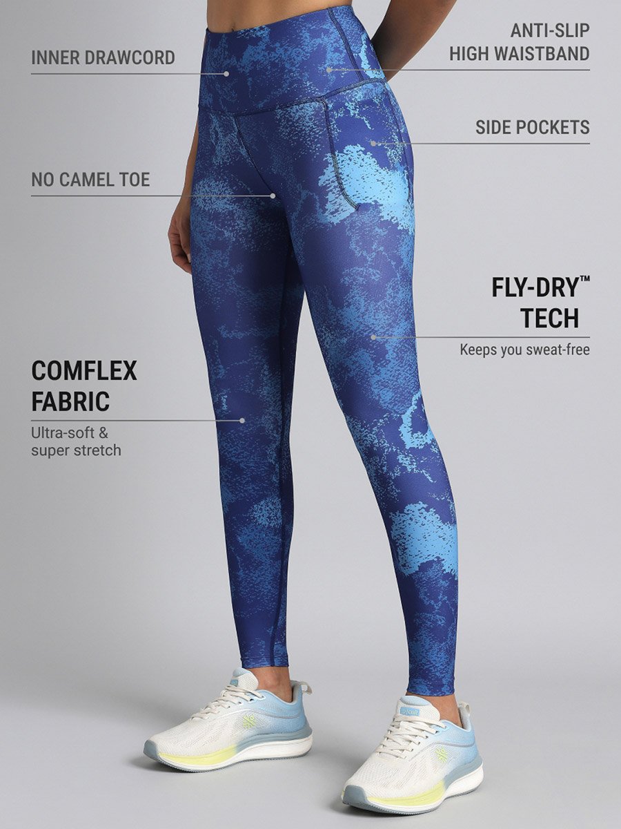 Women Blue Printed Train All Day Leggings