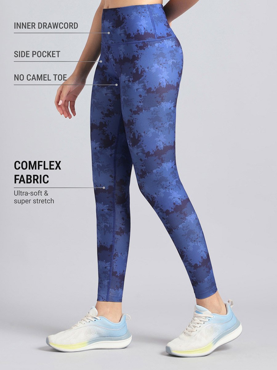 Women Blue Printed Performance Leggings