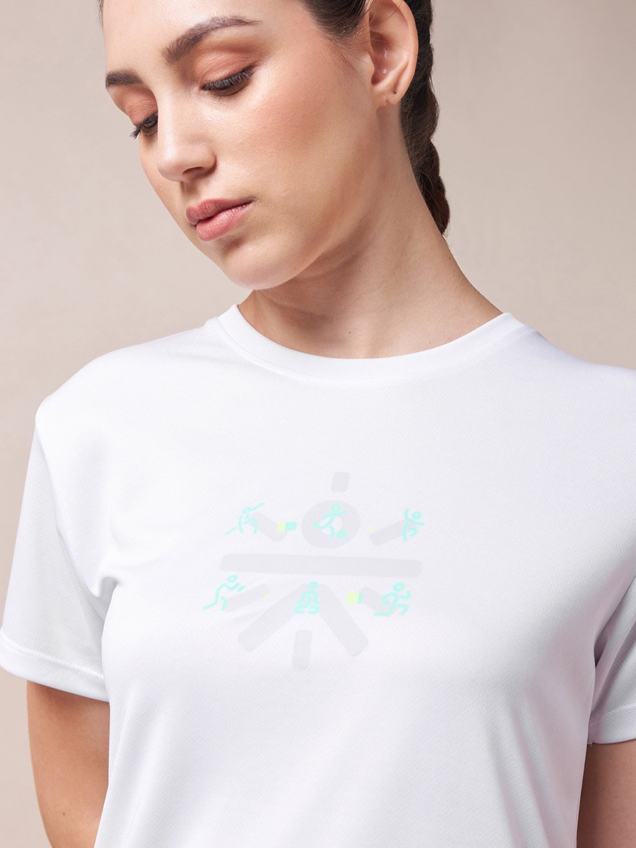 Women White Graphic Play Performance T-Shirt
