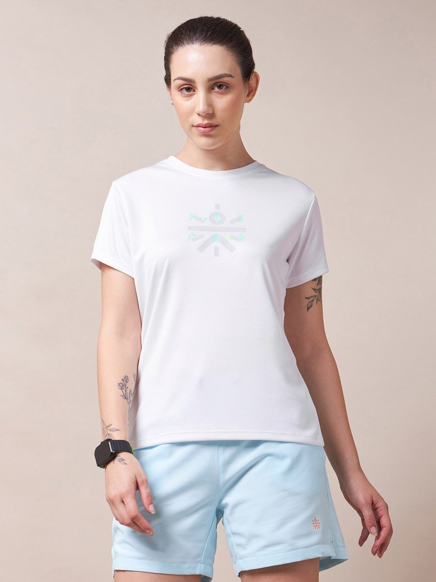 Women White Graphic Play Performance T-Shirt
