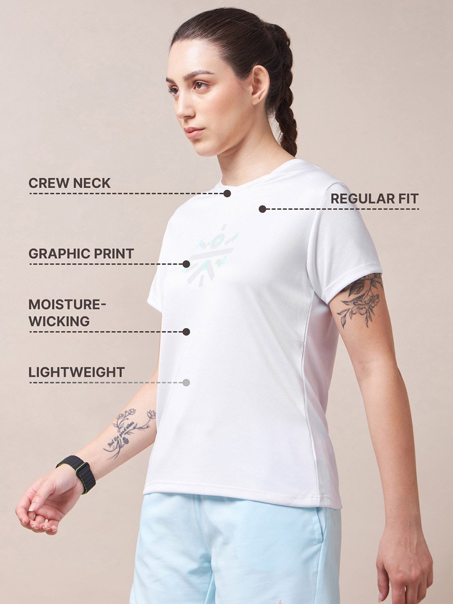 Women White Graphic Play Performance T-Shirt