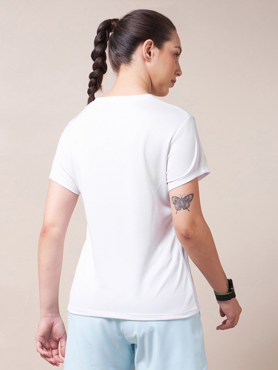 Women White Graphic Play Performance T-Shirt