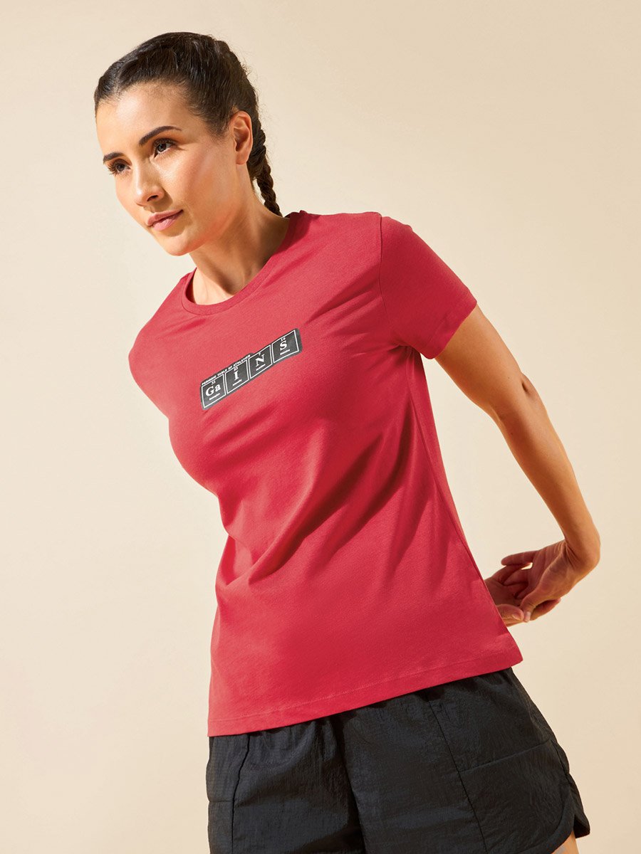 Women Red Gains Typographic Training T-Shirt